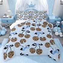 Feelyou Blue Bowknot Cherry Twin Comforter Sets, Leopard Cheetah Print Bedding Set, 2pcs