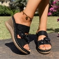 thumbnail image 3 of Women's Wedge Sandals Cute Flower Platform Slip on High Heeled Slides Open Toe Cork Wedges Heels Summer Dressy Shoes Black Size 7, 3 of 9