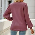 thumbnail image 4 of Pxiakgy long sleeve shirts for women Women's U Neck Pleated Puff Sleeve Loose Casual Solid Color Top womens long sleeve tops shirts for women gifts for women RD2 + M, 4 of 4