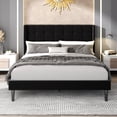 thumbnail image 3 of Unizone Full Size Bed Frame with Upholstered Headboard and Wingback, Modern Platform Bed Frame, No Box Spring Needed, Easy Assembly, Noise Free, Black Velvet, 3 of 8