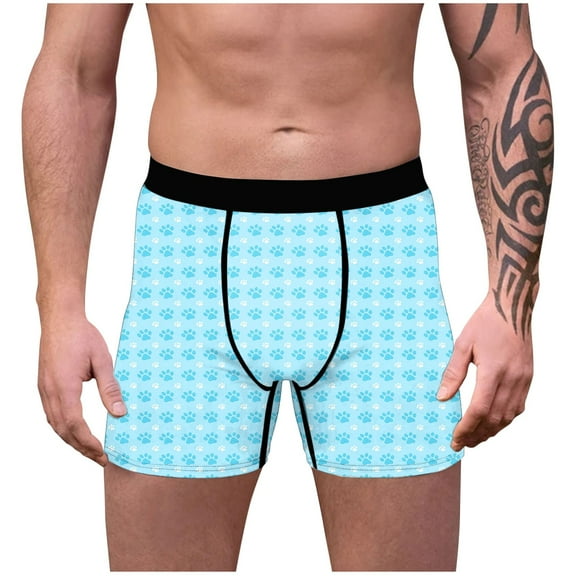 Wyobmus Valentine'S Day Boxer Undershorts for Men Cozy Stretch Boxer Briefs Lightweight Thin Breathable Paw Printed Underpants B-Light Blue