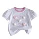 thumbnail image 2 of Blusas y camisas de manga corta con cuello redondo para niña, camiseta de verano con estampado de corazón tridimensional de manga corta, top holgado dulce de media manga para bebé, top de algodón para, 2 of 5