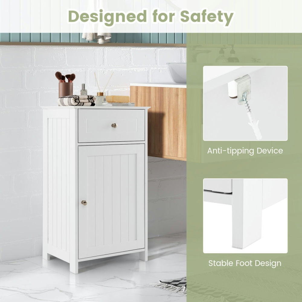 Finihen Bathroom Storage Cabinet, Bathroom Floor Cabinet, Single Door Bathroom Cabinet with Adjustable Shelf and Drawer, for Bathroom, Living Room, Bedroom, Kitchen, White Finihen Bathroom Storage Cabinet, Bathroom Floor Cabinet, Single Door Bathroom Cabinet with Adjustable Shelf and Drawer, for Bathroom, Living Room, Bedroom, Kitchen, White