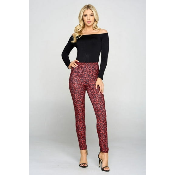 K-Cliffs Women's One Size Classic Leopard Print Peach Skin Leggings Red, Polyester