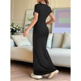 thumbnail image 5 of Women'S Cap Sleeve Round Neck Elegant Casual Bodycon Dress Slim Fit Long Evening Maxi Dress Black S, 5 of 9