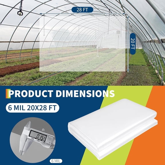 Acekid 20x28 FT Greenhouse Plastic Sheeting, 6 Mil Clear UV Resistant Polyethylene Film, Waterproof Winter Cover