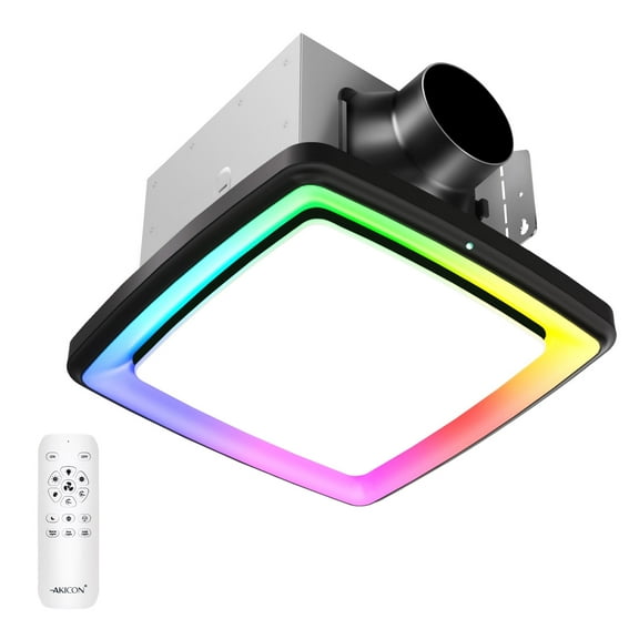 Akicon Bathroom Exhaust Fan with RGB Light, 110 CFM 1.5 Sones Bathroom Vent Fan with Humidity Sensor & Dimmable 3CCT LED Light 3000K/4000K/5000K, Square, Black