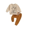 thumbnail image 2 of Aojekbee Baby Boy Girl Halloween Outfit, Ghost Letter Print Long Sleeve Sweatshirt Elastic Waist Pants 2 Piece Set for Fall, 2 of 10