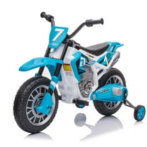 LUIBAS 12V Kids Ride On Electric Motorcycle, Battery Powered Electric Dirt Bike, Off-Road Street Bike Ride on Car with Training Wheels, Spring Suspension, High/Low Speeds, Built-in Music, Blue
