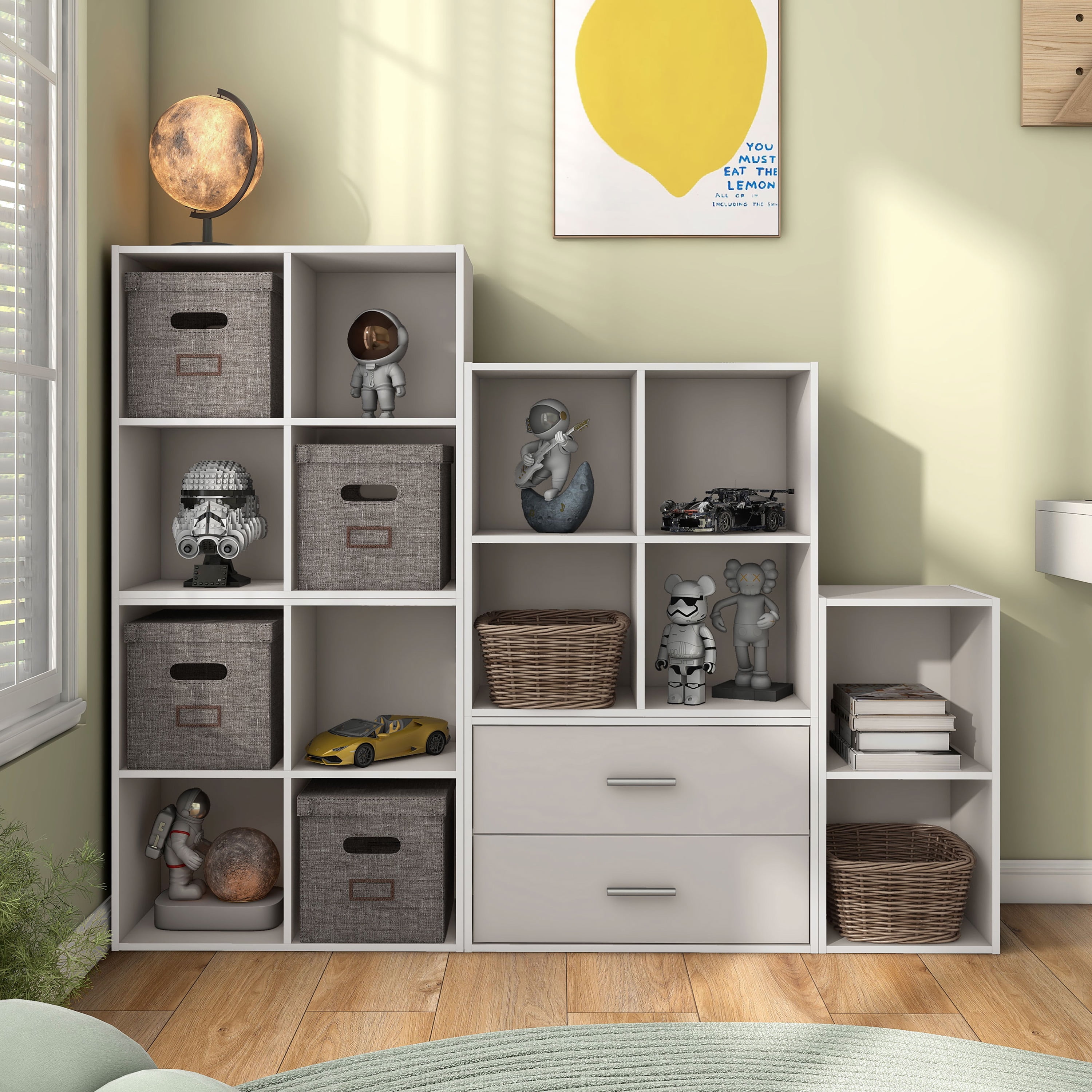 Furniture of America Brooks Stackable 4-Cube Wood Gray Bookcase
