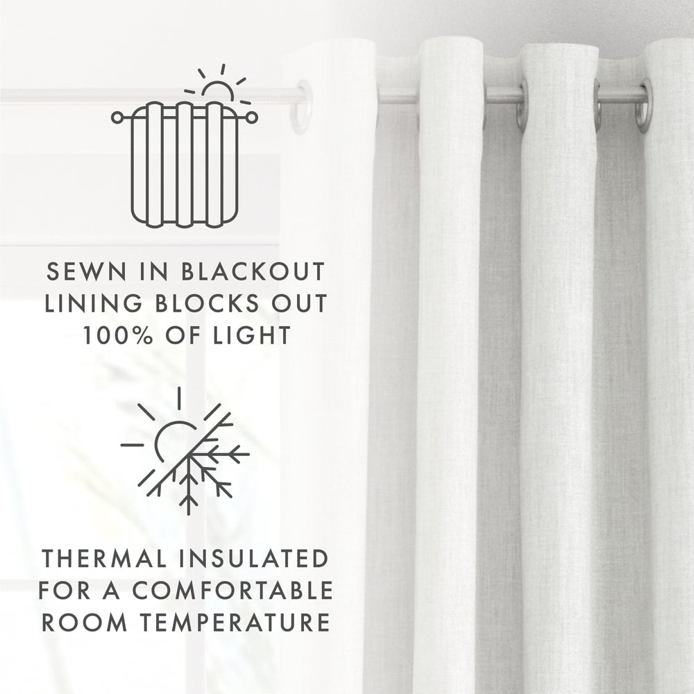 Noble Linens White Linen Blend Energy Saving Grommet Curtain Panel, 50" x 84" 2 Panels