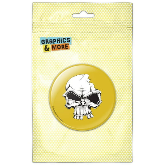 Skull Cracked Crushed Tough on Yellow Pinback Button Pin Badge