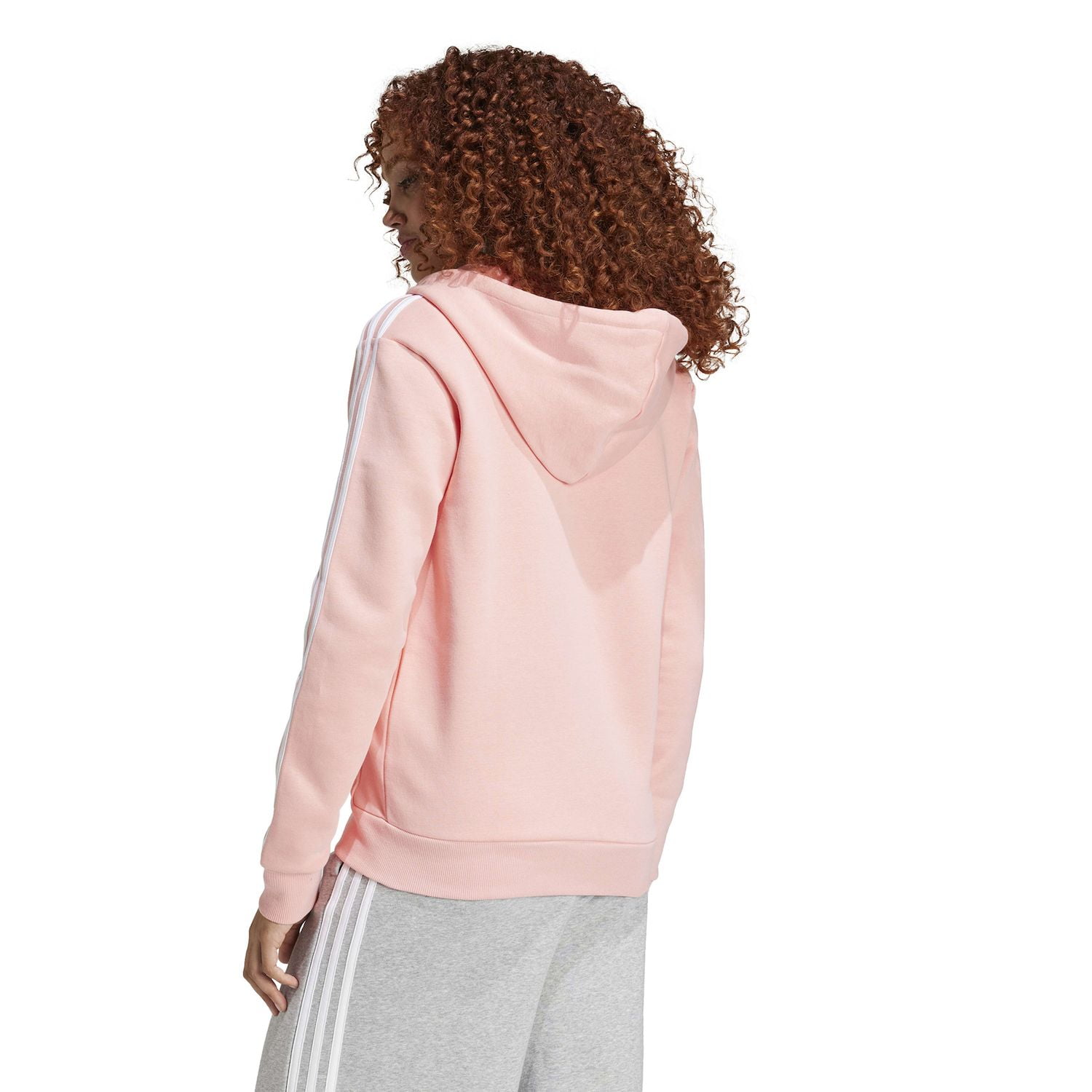 Adidas Women's Pink Essentials 3-Stripes Full Zip Fleece Hoodie, L