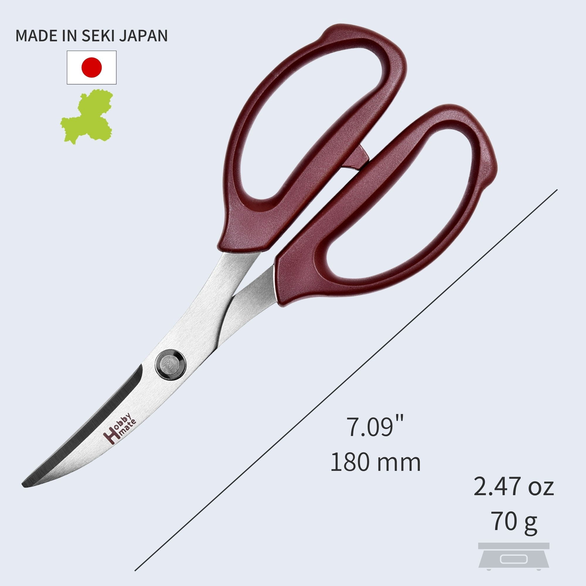 Japanese Leather Scissors, Stainless Steel Blades, Rubber Cutting Shears for Leather Craft, Office, Home, and Tailoring, 7.1"