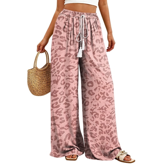Women's Floral Printed Wide Leg Lounge Pants Lightweight High Waisted Y2k Baggy Long Palazzo Drawstring Loose Fit Trousers with Pockets S