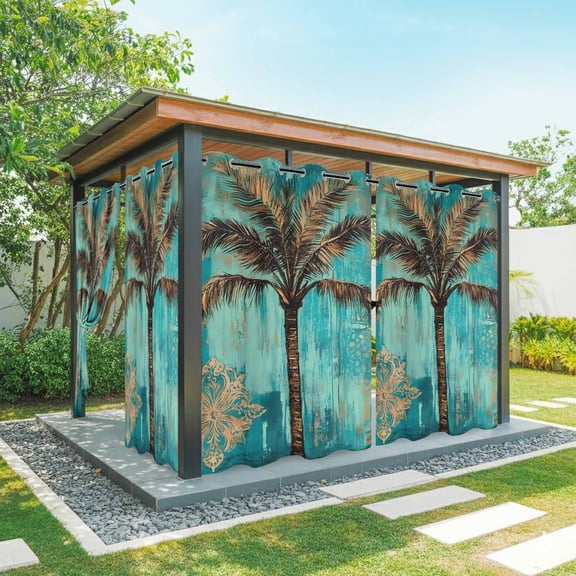 Boho Coastal Beach Outdoor Curtains for Patio Waterproof,Windproof Privacy Curtains with Weighted Bottom,Summer Ocean Tropical Tree Flower Outside Drapes for Picnic Garage Yard Cabana 54"x95" 1 Panel