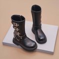 thumbnail image 2 of WXFAZCVU Girls Leather Boots with Side Zipper Fashion Buckle Straps Round Toe Boots Going Out Size 2, 2 of 5