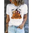 thumbnail image 1 of Playera de manga corta para mujer, estampado en color sólido, cuello redondo, estilo casual, para verano, estilo casualWomen'S Fashion Pumpkin Witch Letter Print, Casual Round Neck Short Sleeve T-Sh, 1 of 6
