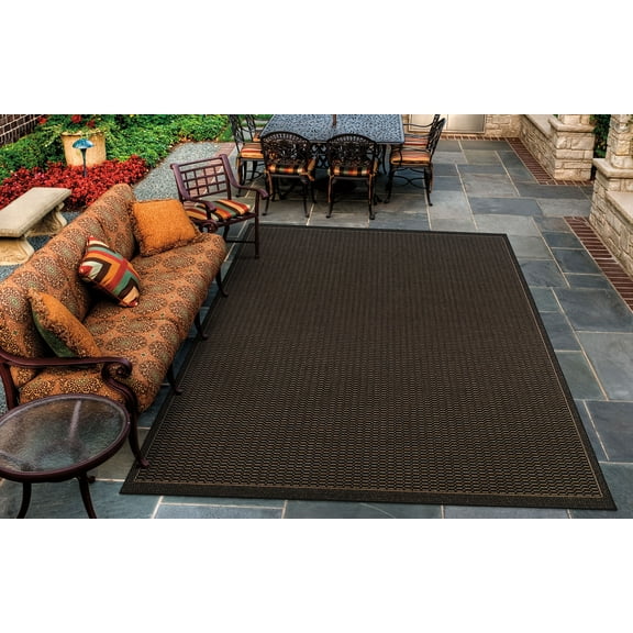 Couristan Recife Saddle Stitch Indoor /Outdoor Area Rug, Black- Cocoa, 8'6" x 13'