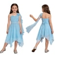 thumbnail image 2 of renvena Girls Kids One Shoulder Flower Dress Pleated Chiffon Wedding Bridesmaid Pageant Prom Ball Gown Light Blue 12, 2 of 7