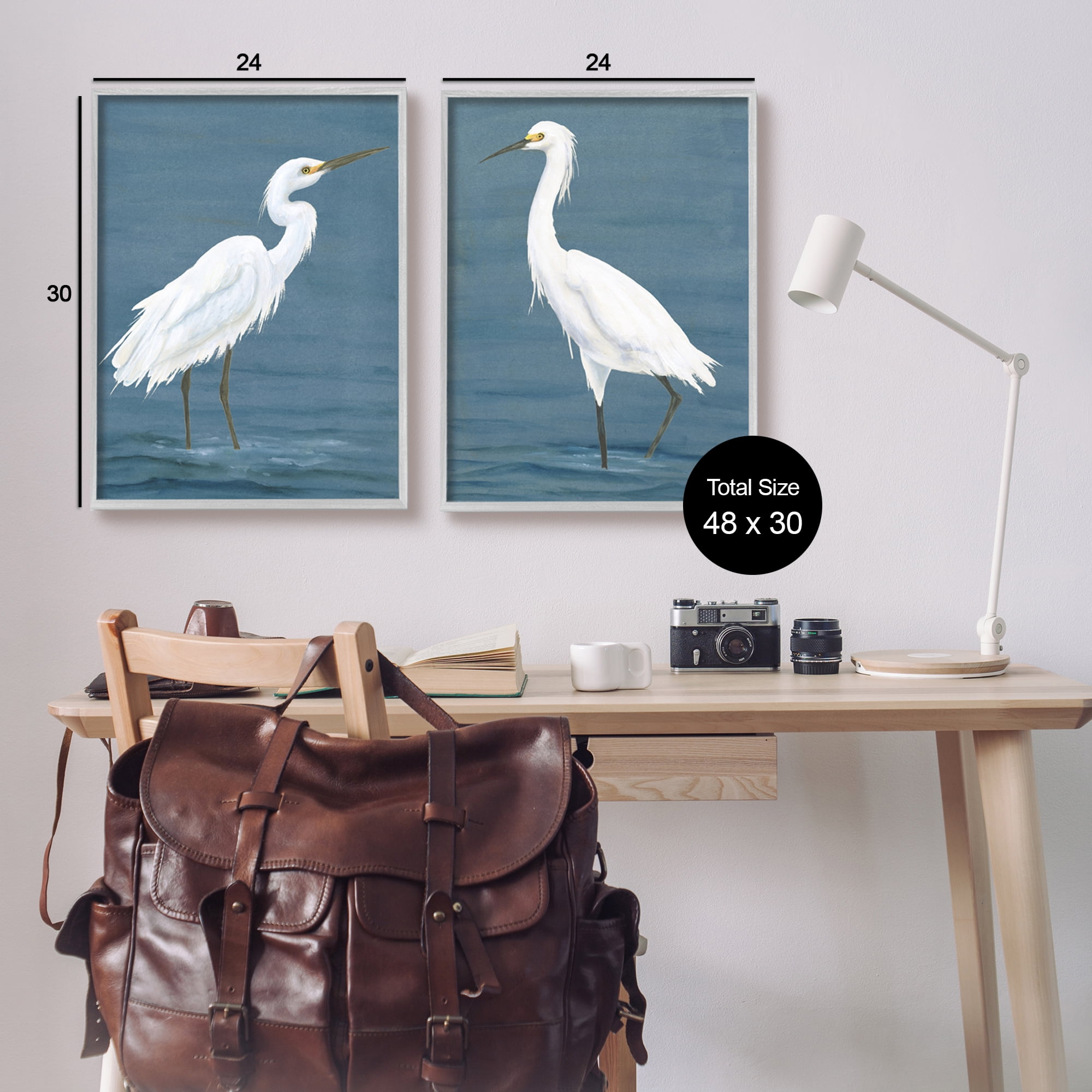 Stupell Industries White Egrets on Shore Animals & Insects Painting Gray Framed Art Print Wall Art, 24 x 30