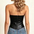 thumbnail image 6 of Faux Leather Corset Top Women Strapless Lace Bustier Studded Criss Cross Boned Crop Top Gothic Pirate Biker Cyberpunk Halloween Costume Cosplay Edgy Clubwear, 6 of 6