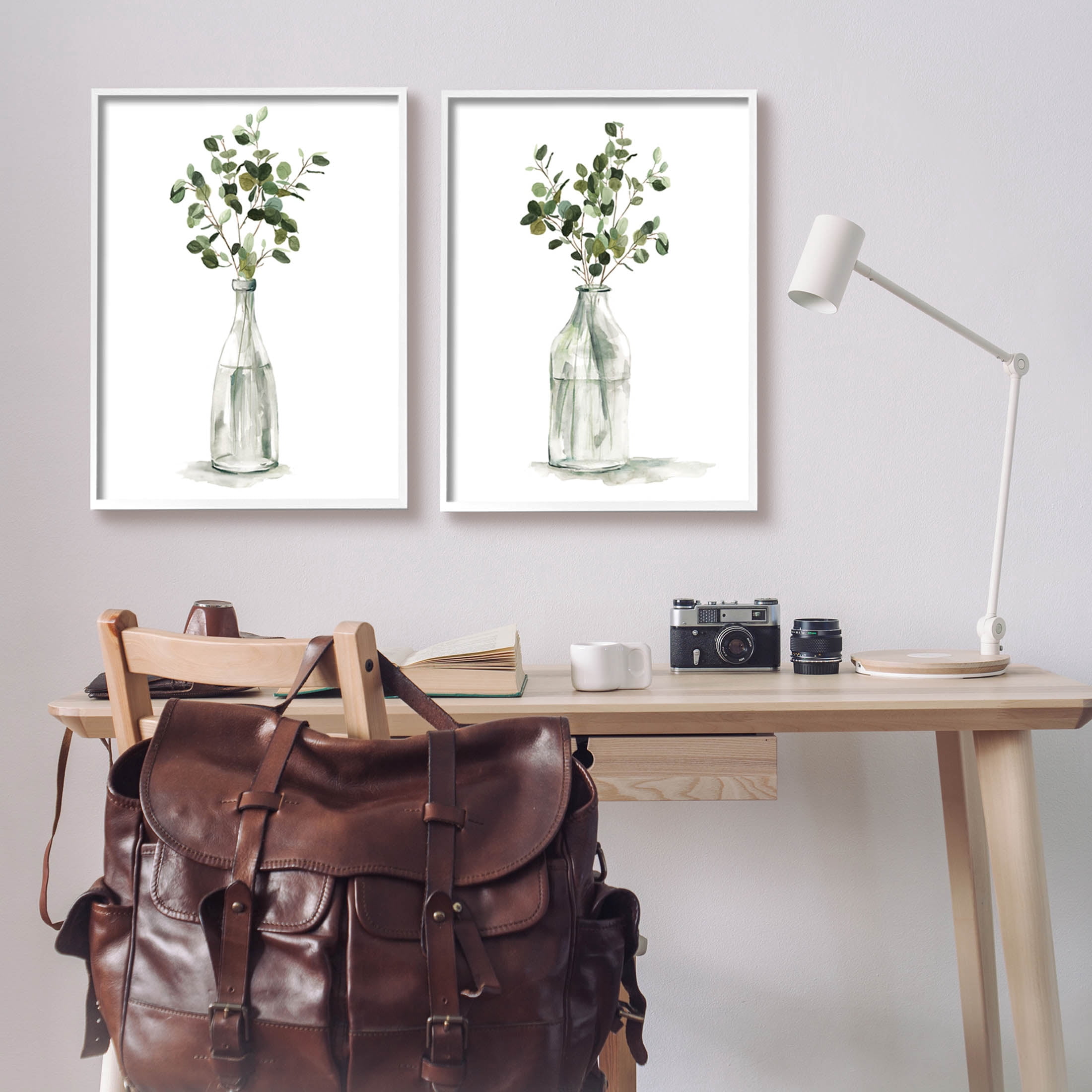 Eucalyptus Herbal Bouquet Arrangement Botanical & Floral Graphic Art White Framed Art Print Wall Art, Set of 2