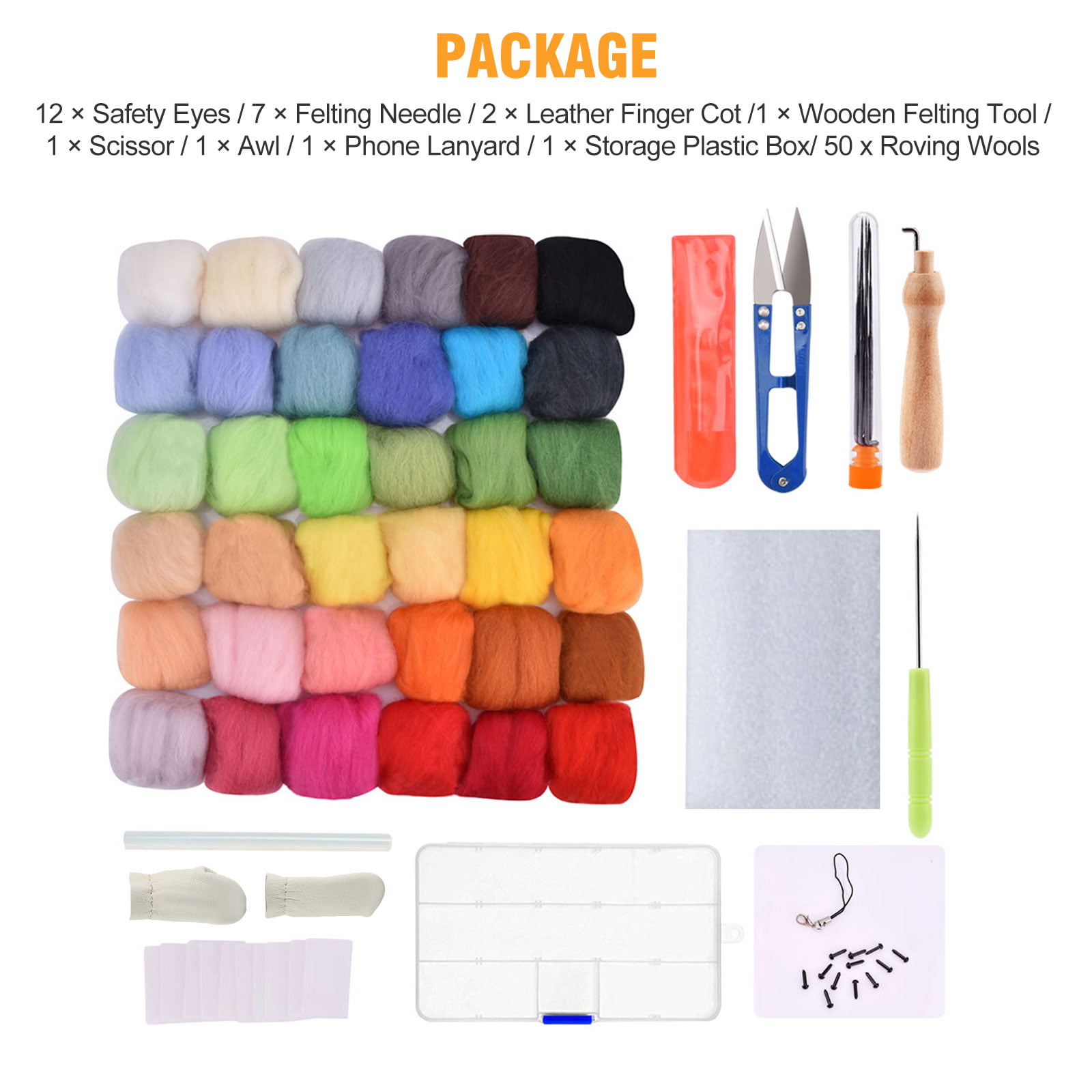 Needle Felting Kit for Beginners, TSV 50 Colors Wool Roving for Needle  Felting, Wool Felt Tools with Plastic Storage Box, Wool Felt Tools with  Felting