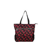 Betsey Johnson 15.6 Inch Zipper Shoulder Tote Bag –Lightweight Large Durable Polyester Laptop Handbag with Top Handles Compartments and Mesh Side Pockets for Gym Business Work (Covered Rose)