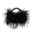 thumbnail image 1 of Bolso de mano Miuco Real Natural con plumas de avestruz con cuentas negras, 1 of 2