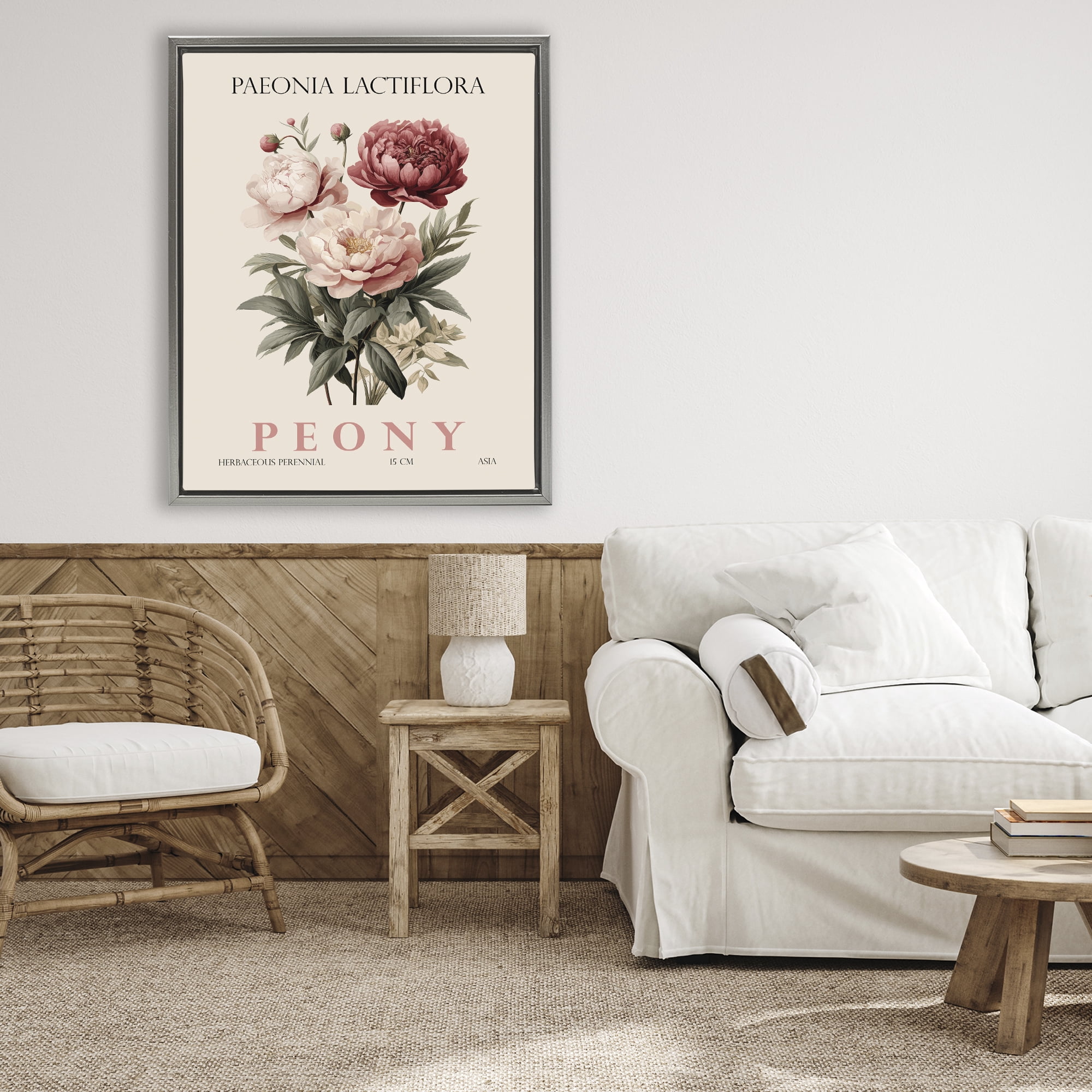 Stupell Industries Natural Peony Bundle Gray Framed Floater Canvas Wall Art, design by Christopher Giampietro