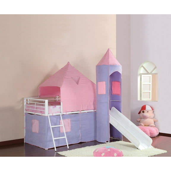 Princess Castle Twin Tent Loft Bed Pink and Perwinkle