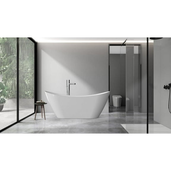 67 in. Acrylic Flatbottom Freestanding Soaking Bathtub in Glossy White