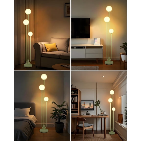 63IN Floor Lamp with 3 Green U-Pole, Modern Floor Lamp with 3000K Soft Warm White LED Bulbs Included, Candle Holder Style Modern Tall Lamp for Living Room/Wedding/Party