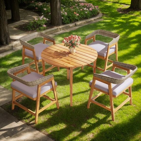 Yardi Yarda 5 Pieces Patio Dining Set with Cushions and PE Rattan Backrest, Patio Furniture Set for Outdoor as Yard, Brown