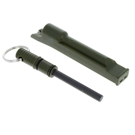 ASR Outdoor Green 3 in 1 Flint Rod Striker Fire Starter Whistle