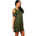 thumbnail image 3 of Defitshape Women's Short Sleeve Dress Billowy Baby Doll Dress A Line Casual Crew Neck Comfy Cool Cold Shoulder Sleeve Babydoll Green XX-Large, 3 of 4