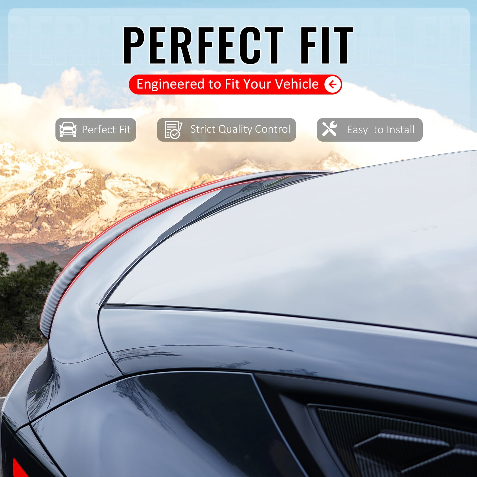 Ikon Motorsports Trunk Spoiler Fits 2026 Tesla Model Y Juniper, OE Style Carbon Fiber Print ABS Plastic Add-on Rear Trunk Lid Spoiler Wing Lip