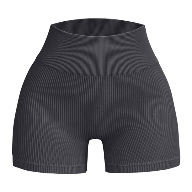 Pantalones cortos de entrenamiento sin costuras y acanalados para mujer: cintura alta, elásticos para yoga/gimnasio, talla real, tallas asiáticas, lavado a mano en frío.