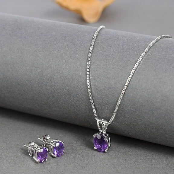 Femme Jam 925 Sterling Silver Oval Cut Natural Amethyst Gemstone Jewelry Set for Women