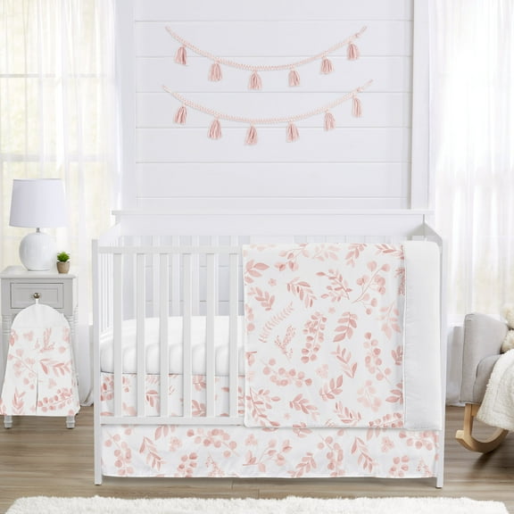 Sweet Jojo Designs Botanical Pink and White 4 Piece Crib Bedding Set