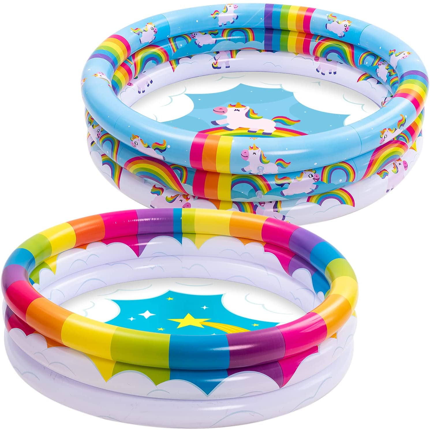 2 Pack 34 Unicorn Cloud & Rainbow Inflatable Kiddie Pool Set Family Swimming Pool Water Pool Pit Ball Pool for Kids Toddler Indoor Outdoor Summer Fun 