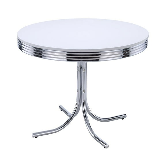 FurniFact 42-inch Round Dining Table with White MDF Top and Chrome Metal Base