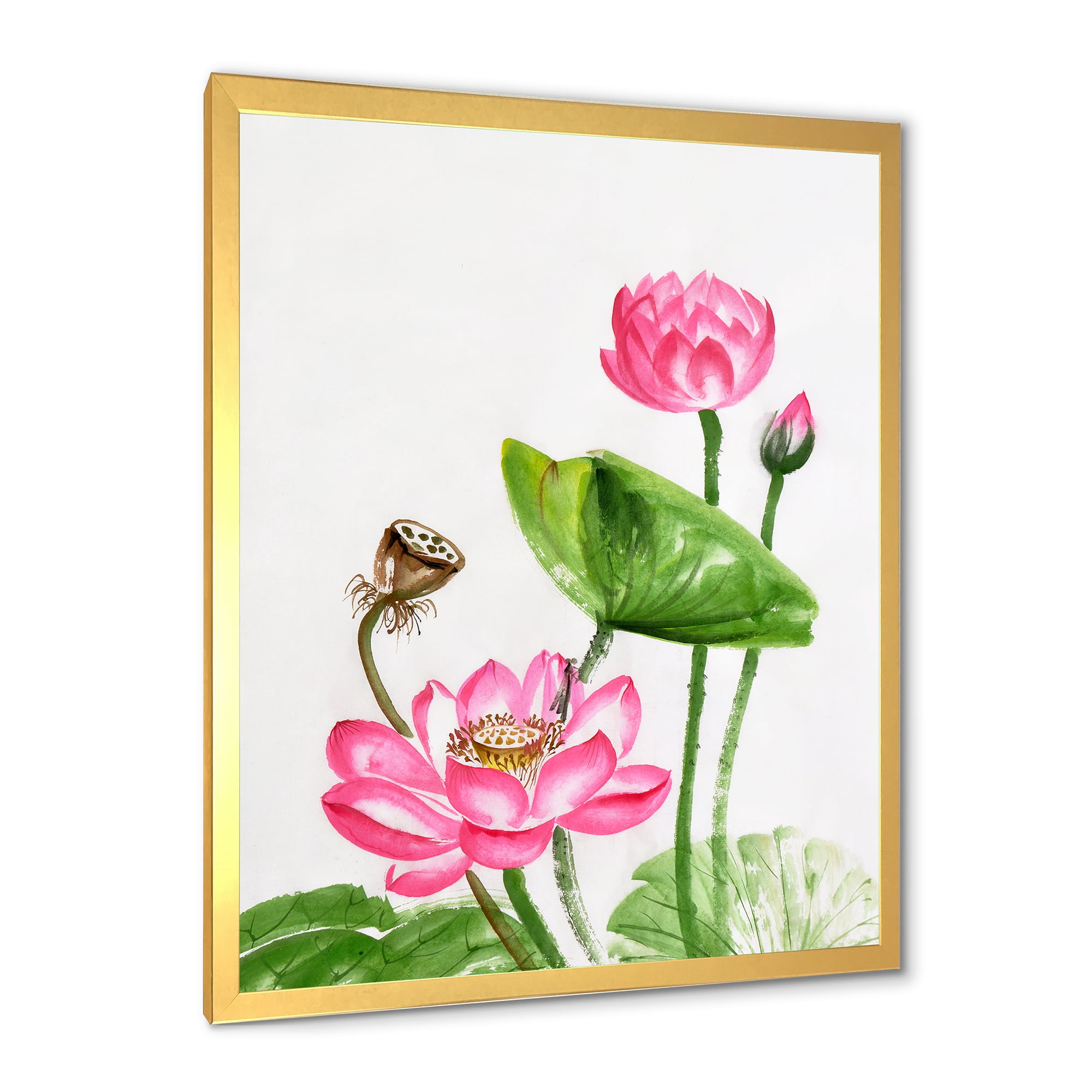 Designart 'Ancient Pink Lotuses In The Pond III' Traditional Framed Art Print