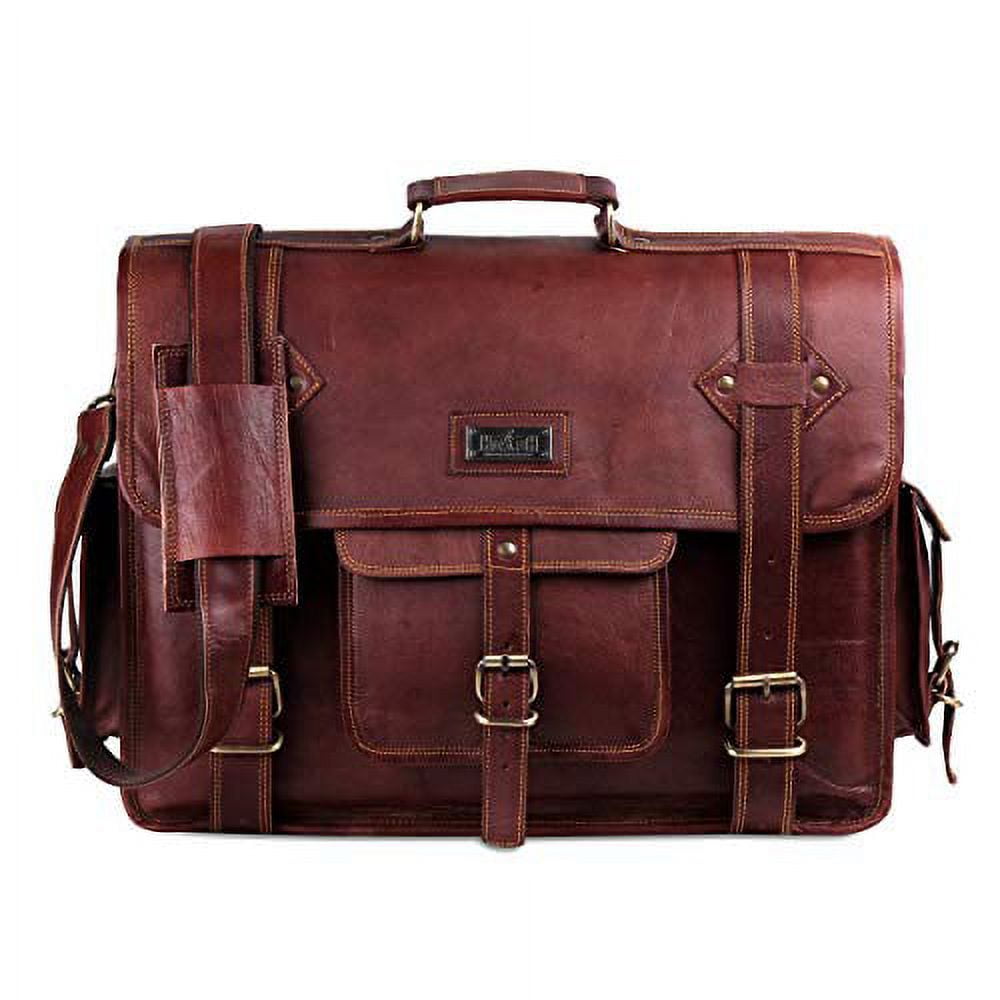 HULSH Leather Laptop Bag for Men 18 Inch | Best Leather Messenger Bag for Men and Women | Vintage Handmade Genuine Brown Leather Briefcase 並行輸入品 HULSH Leather Briefcase for Men, Best 18 Inch Leather Laptop Bag for Men,  Vintage Handmade Rustic Leather Bag, Genuine Leather Computer Messenger