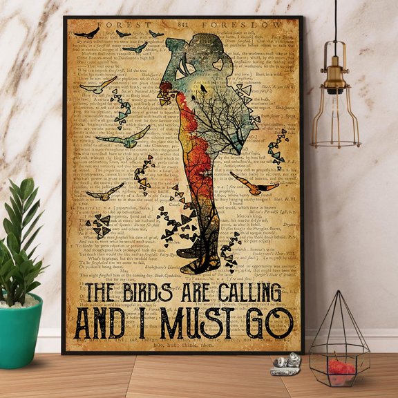 Hiking The Birds Are Calling And I Must Go Dictionary Paper Poster No Frame Matte Wall Art Decor 11 x 17 Inch Poster