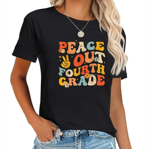 Peace Out 4th Grade Last Day Of School Teacher Stu Women's Graphic T-shirt - Trendy and Comfortable Top with Chic Print