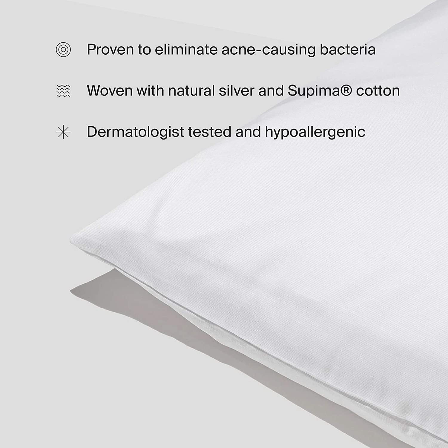 Woven with Pure Silver and Premium Breathable Supima Cotton King, Silver Ultra Soft & Hypoallergenic Antimicrobial Silvon Anti-Acne Silver Infused Pillowcase 