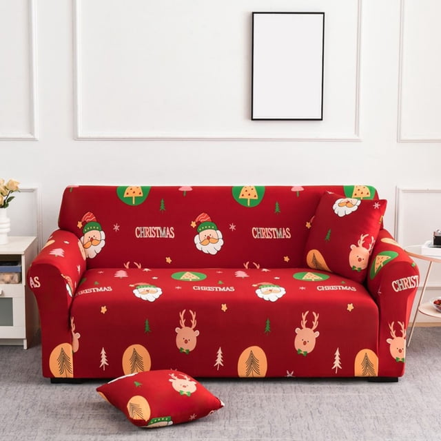 Elastic Sofa Cover 3 Seater Milk Silk, Full Wrap Stretch for 195-230cm Couch, Printed Pattern for All Season Protection, Machine Washable Slipcover for Living Room