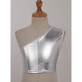 thumbnail image 2 of Runhomal Kids Girls Metallic Tank Crop Tops Single Shoulder Dance Yoga Workout Sports Bras Gymnastics Silver 130-140, 2 of 6